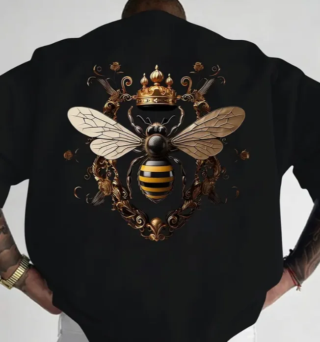 Camiseta gráfica informal "WUTANG" para hombre, holgada, de manga corta, con cuello redondo, diseño de calavera de abejas, ropa de verano para exteriores