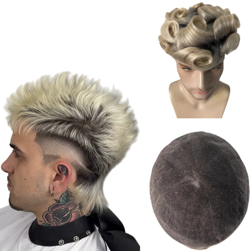 

Бразильские девственные человеческие волосы, замена 32 мм, волна # T1b613 Цвет 8x10 Полный кружевной парик Мужской блок для белых мужчин