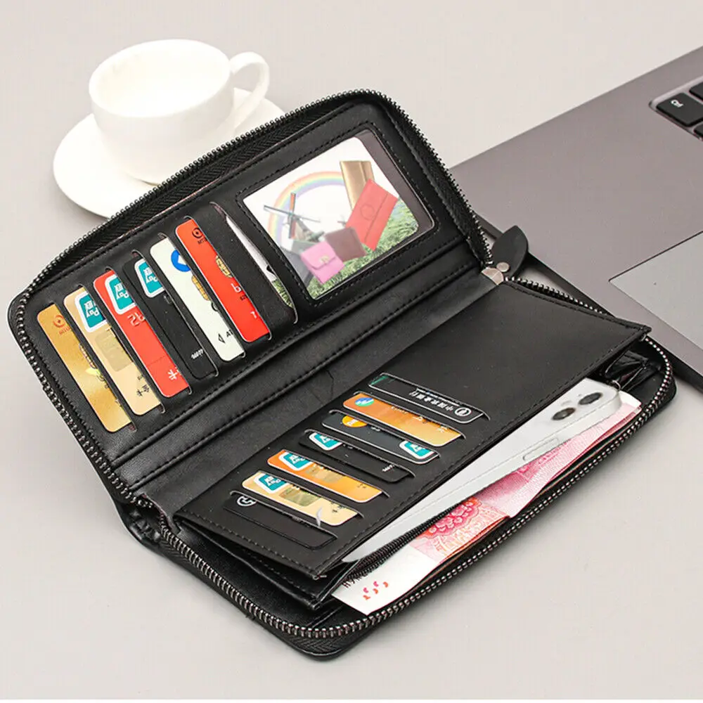 旅行ビジネス財布男性用長財布クレジットカード電話ハンドバッグPUレザー財布ジッパーポケット男性用誕生日ギフト