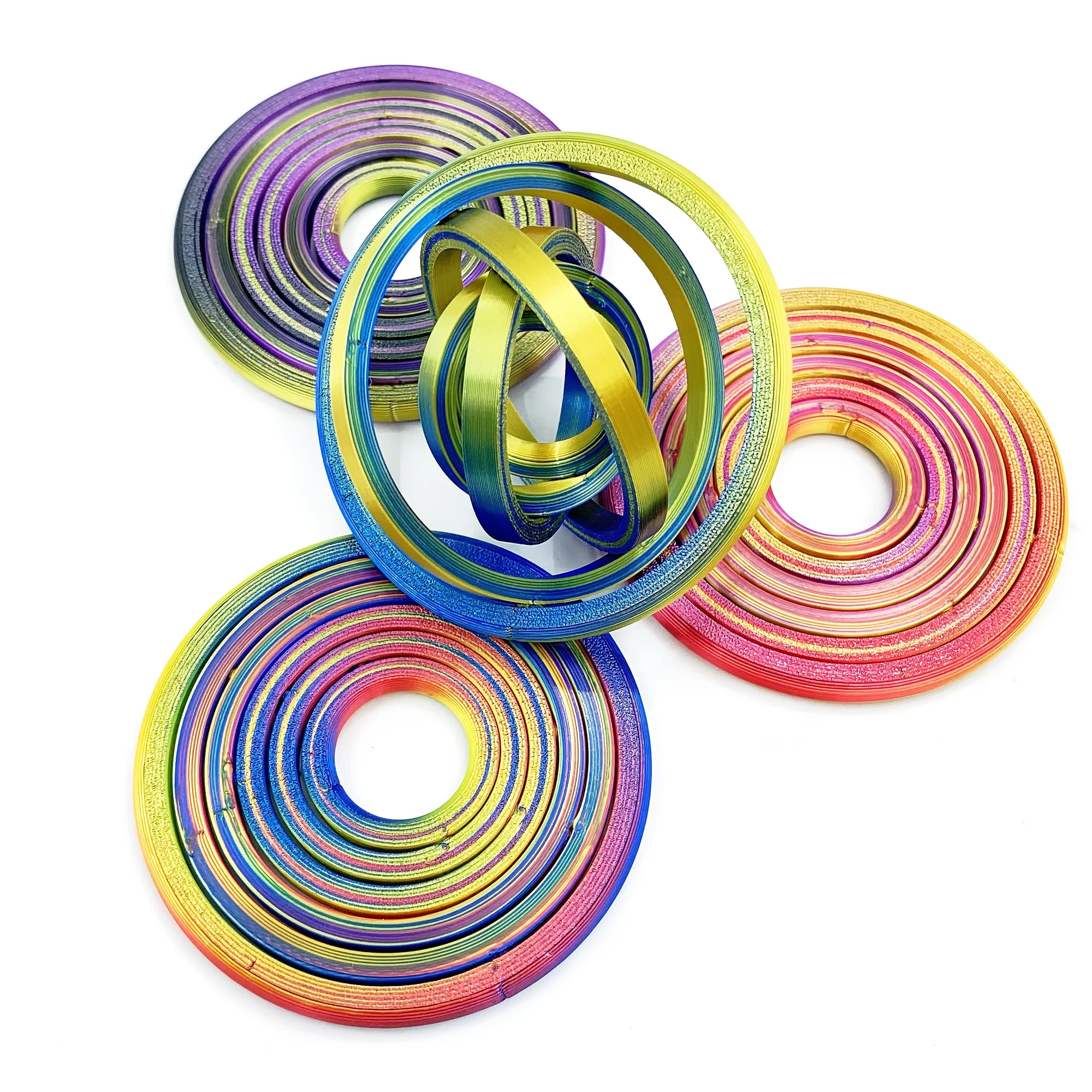 

3D printed colorful six ring gyroscope, full of mechanical sense, multi ring rotating desktop fun decompression small objects