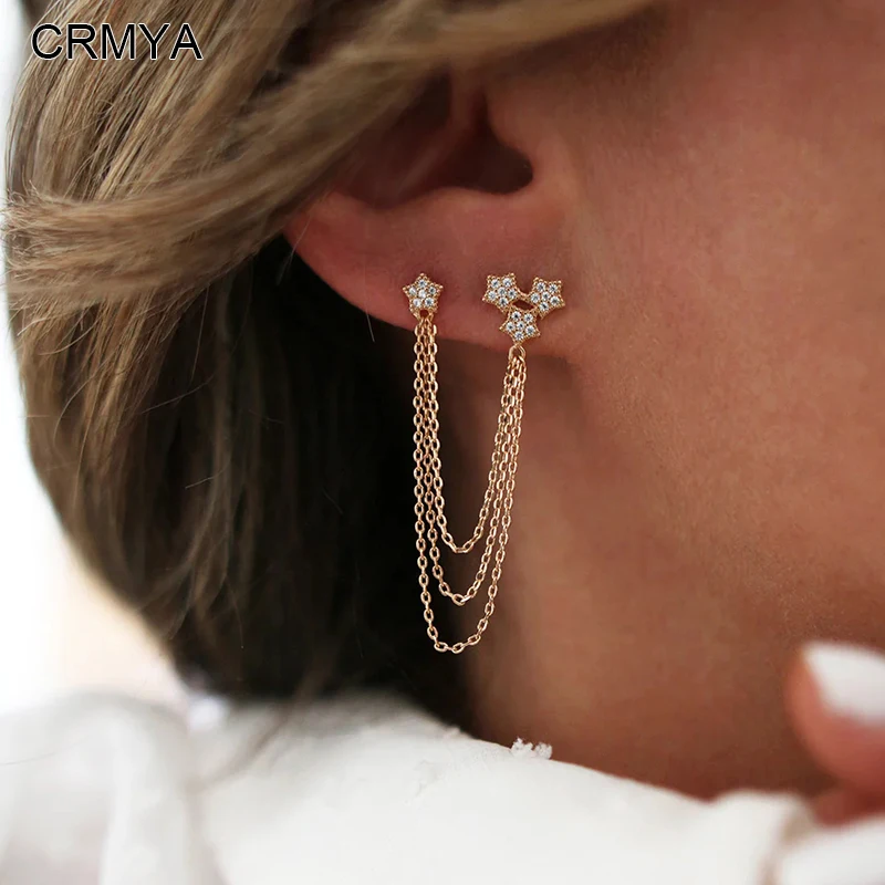 Crmya Chain Earrings for Women Gold-plated Zirconia Hoop Stud Dangle Earring Women Vacation and Party Jewelry Accessories