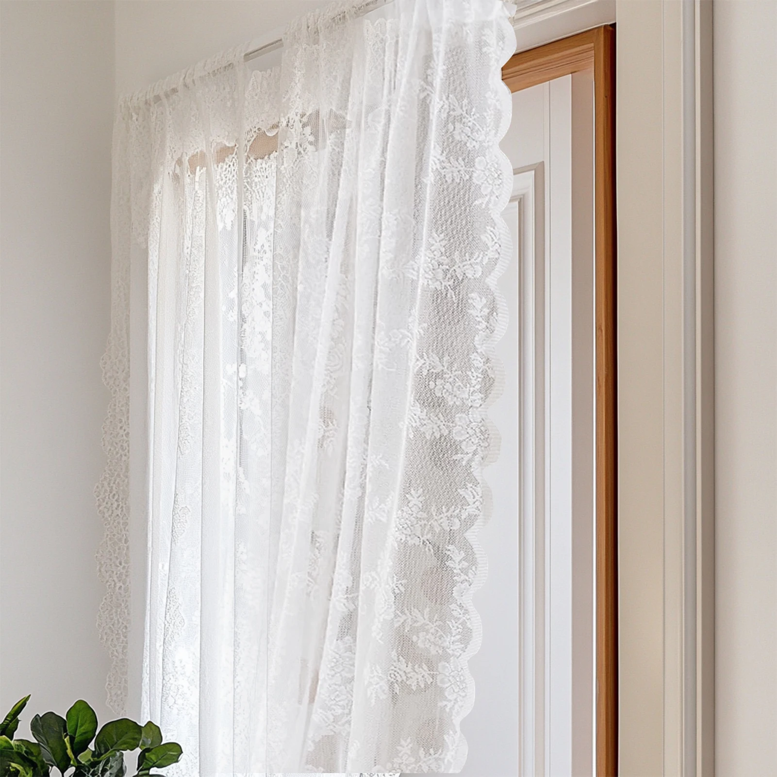2 Stück Vintage-Blumenstickerei, Spitze, transparenter Vorhang, weiße französische Türvorhänge für Schlafzimmer, Küche, Fenster, feine Vorhänge – Detail 10