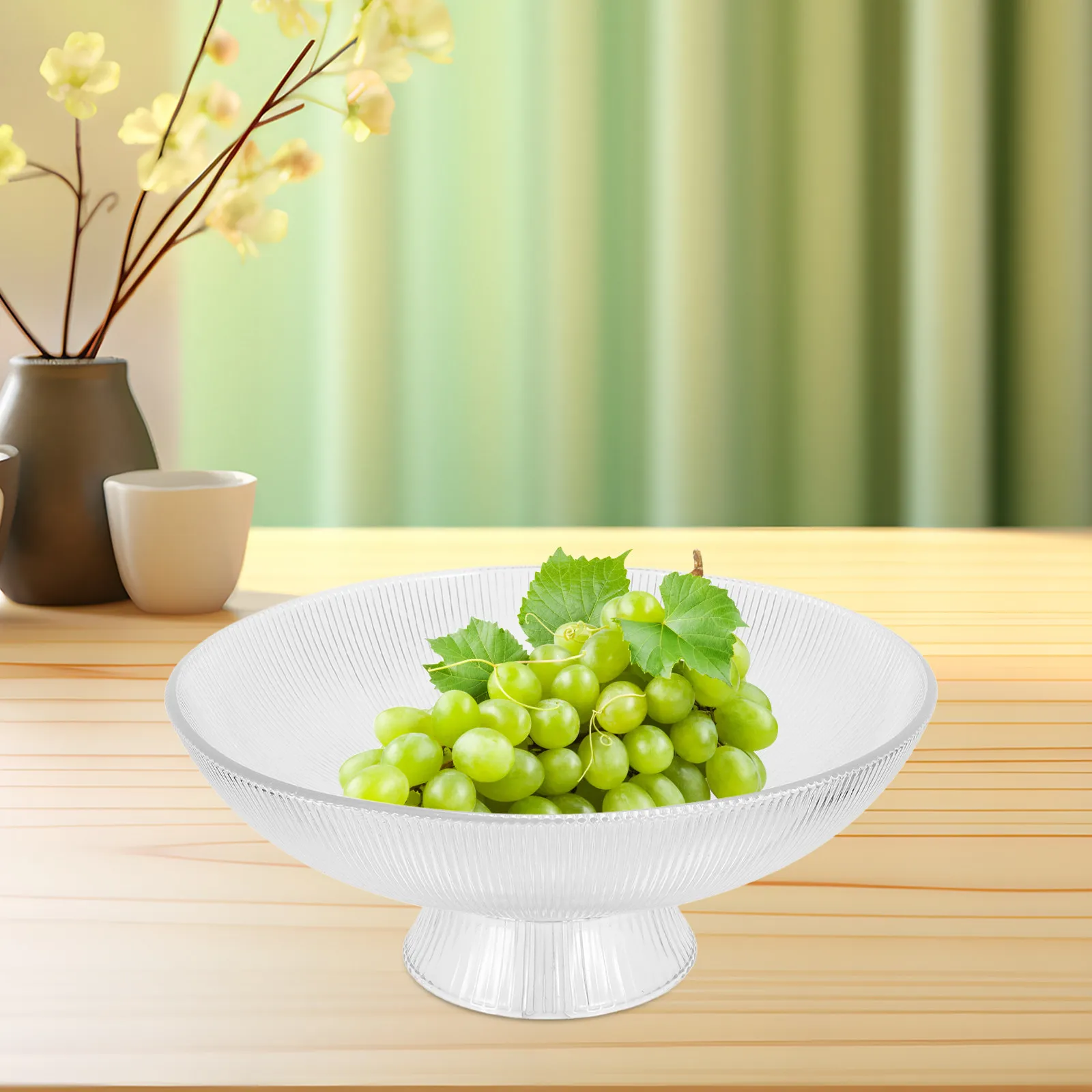 

Footed Glass Fruit Bowl High Foot Decorative Transparent Large Capacity for Kitchen Table Countertop Modern Fruit Tray Serving