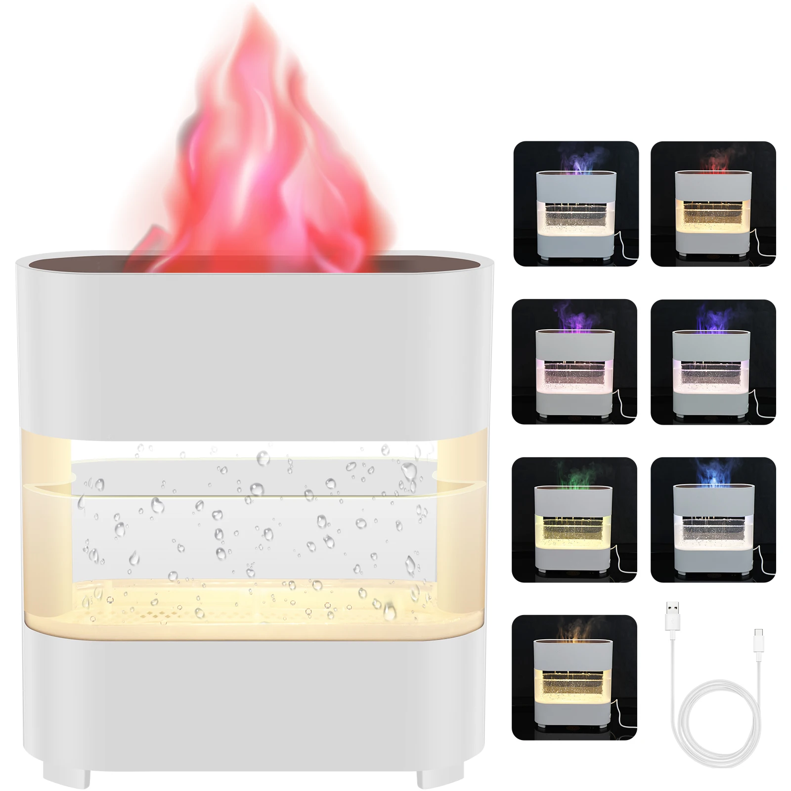 

Fireplace Flame Diffuser with Raindrop Sounds 300ml Flame Essential Oil Diffuser 7 Color Flame Night Light Diffuser Decorative