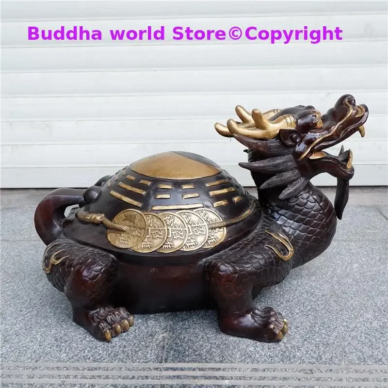 38cm large HOME SHOP efficacious Mascot Exorcise evil spirits prosperous wealth money bronze Dragon turtle FENG SHUI statue