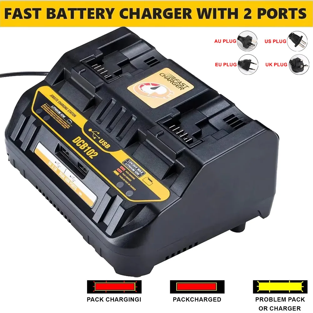 

Двухпортовое зарядное устройство с двумя портами USB DCB102 для литий-ионного аккумулятора DeWalt, зарядное устройство 12 В-20 В для зарядного устройства для электроинструмента DeWalt DCB200
