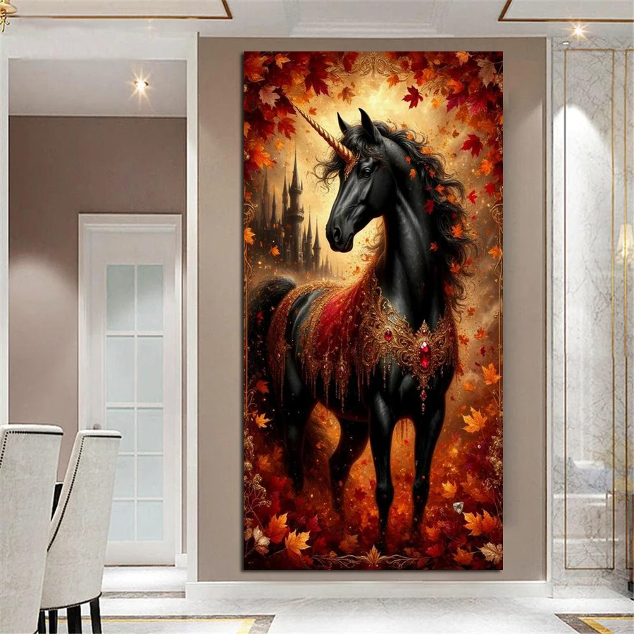 

Black Unicorn Castle Large Size Diy Diamond Painting Animals Full Square Round Drill Mosaic Embroidery Picture Wall Decor