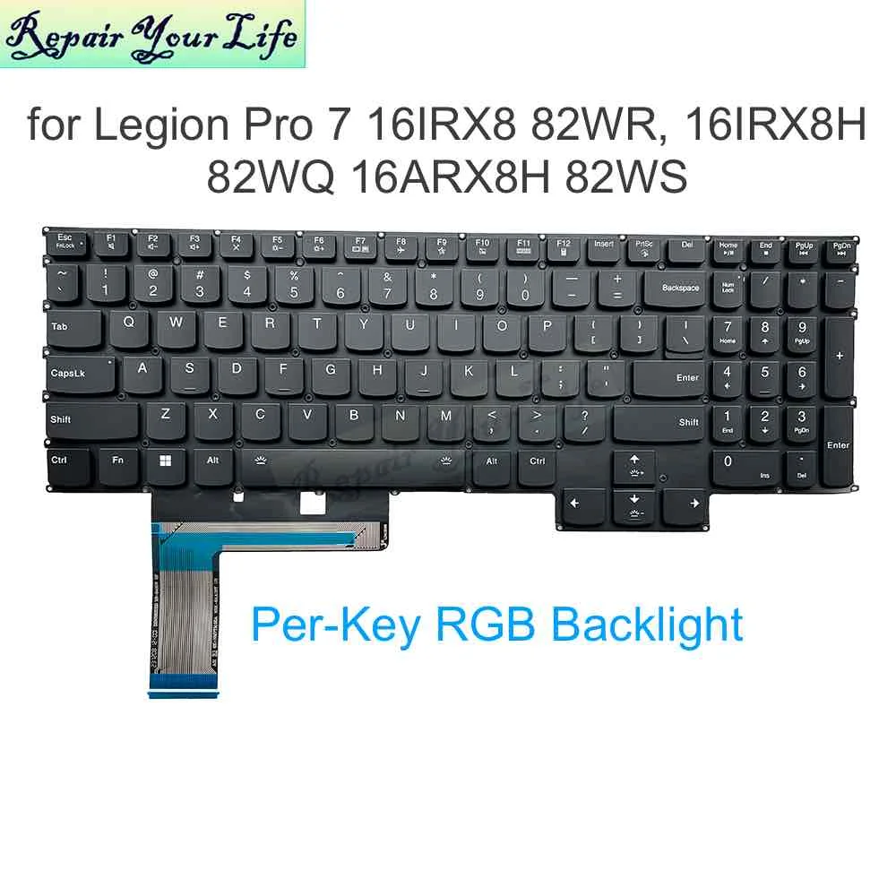 

Клавиатура Per-Key с RGB-подсветкой для Lenovo Legion Pro 7 16IRX8 82WR, 16IRX8H 82WQ 16ARX8H 82WS 16 дюймов игровой ноутбук, американский английский CS ND