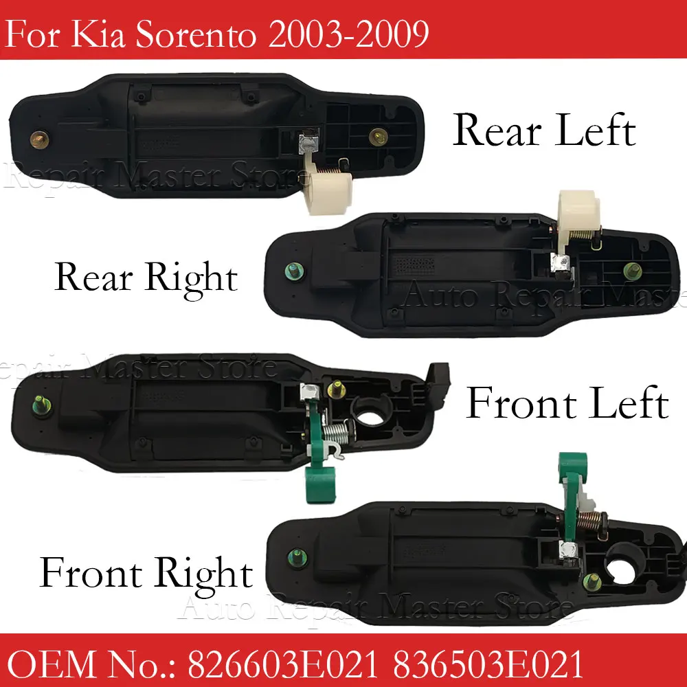 Front Rear Left/Right Exterior Door Handle ABS LHD Black For Kia Sorento 2003-2009 826503E021 826603E021 836503E021 836603E021