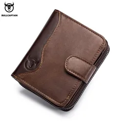 BULLCAPTAIN-cartera de piel auténtica para hombre, cartera multifuncional con capacidad para tarjetas, cartera de negocios de alta calidad a la moda