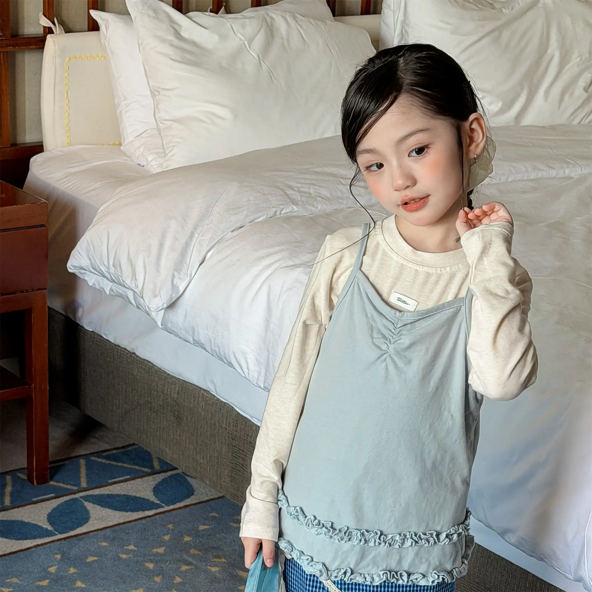 

2026 Spring New Children Sleeveless T Shirts Girls Floral Sling Vest Baby Cotton Tops Solid Girls Cute Lace Vest Kids Clothes