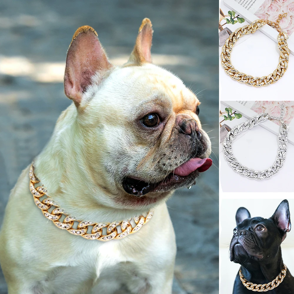 

Luxury Crystal Dog Necklace Bling Rhinestone Pet Dog Chain Collar Dogs Necklace Choke for Show Party Small Medium Dogs Pitbull