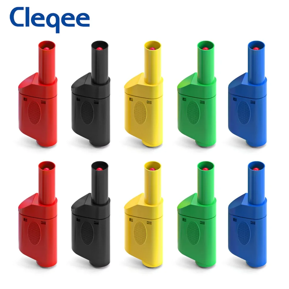 

Cleqee P10038 10pcs 32A Shrouded 4mm Stackable Banana Plug Fully Insulated Safety Nickel-plated Copper Connector