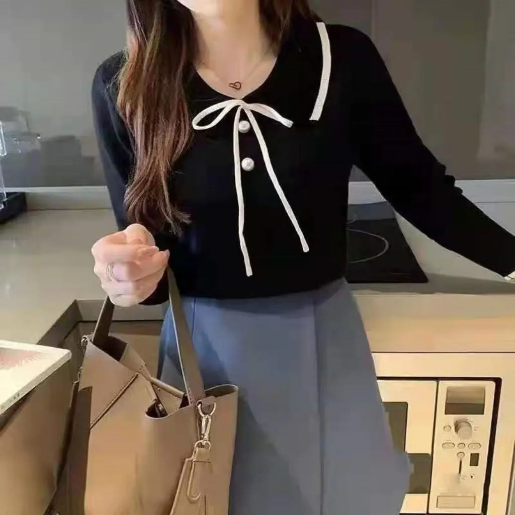 

Women's Doll Collar Bottoming Long Sleeve Sweater Sweet Pullover Inner Top Versatile Autumn Fashion for Ladies