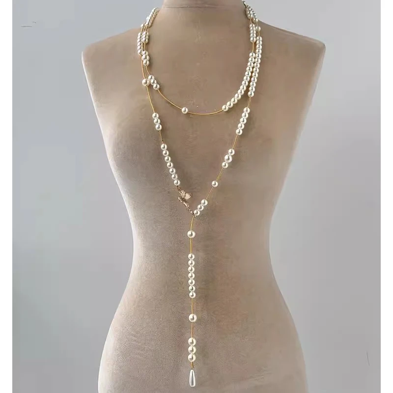 Multi-Useful Broken Pearls Necklace Waist Chain Dual-use Stack Wearing Silver Butterfly Long Saturn Elegant Accessory  2024 new