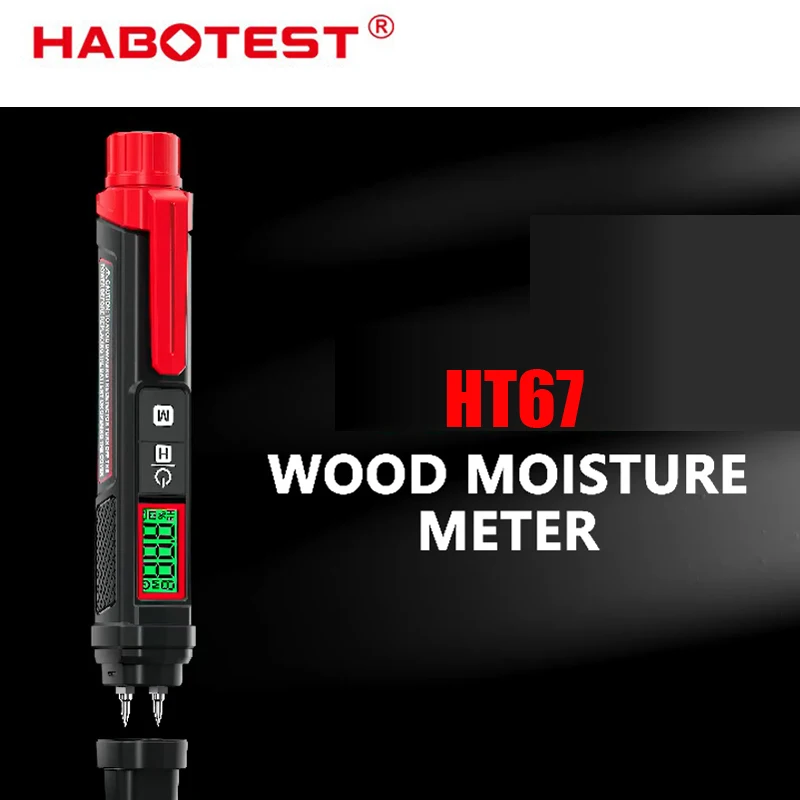 

Habotest HT67 Industrial Wood Building Moisture Meter Analog/Digital Display 2.0% Accuracy Tri-color Backlight ABS Material