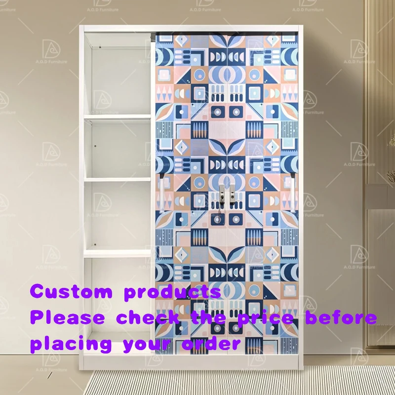 custom.Modern Simple Steel Material 2-Door Iron Cloth Storage Closet Almirah Cabinet Top Hanging Rail Shelf Bedroom Workshop