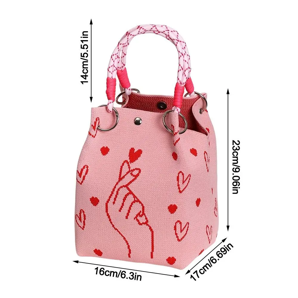 Modische Cartoon-Strick-Bucket-Bag mit Großer Kapazität, Handgefertigte Handgelenktasche mit Gewebtem Ringverschluss für Frauen und Mädchen – Detail 1