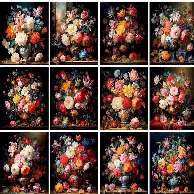 

GATYZTORY Acrylic Painting By Numbers For Adults Vintage Flower Vase Home Wall Art Canvas Picture Drawing Coloring By Numbers Gi