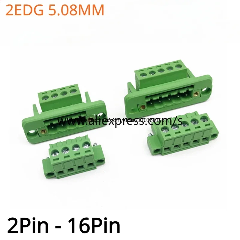 2sets 2EDG 5.08MM Through-wall Welding-free Terminal 2P/3P/4P/5P/6P/7P/8P-16P 2EDGWC 5.08mm Fixed Terminal on The Plug-in Panel