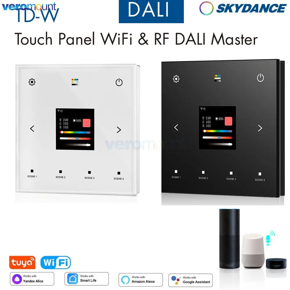 Skydance TD-W AC 110V 220V 5 in 1 WiFi RF Wall Mounted Touch DALI Panel 1CH*2mA Single Color CCT RGB RGBW RGBCCT Led Strip Light