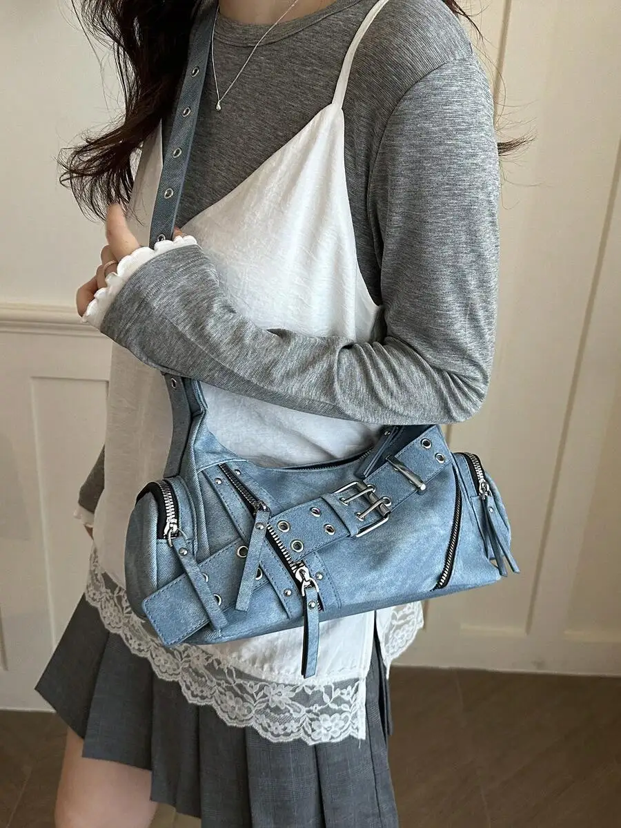 New Fashion Zipper Decor Crescent Handbag, Suitable For Parties, Gatherings, Outings, Vacations, Shopping And Daily Use, Can Sto