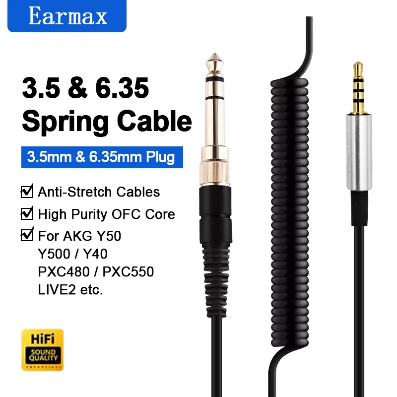 

Для Y40 Y50 Y55 Y45BT Y400BT E35 E40BT D340 D320 DT240PRO Live2 Сменный пружинный кабель для наушников от 6,35/3,5 мм до 2,5 мм
