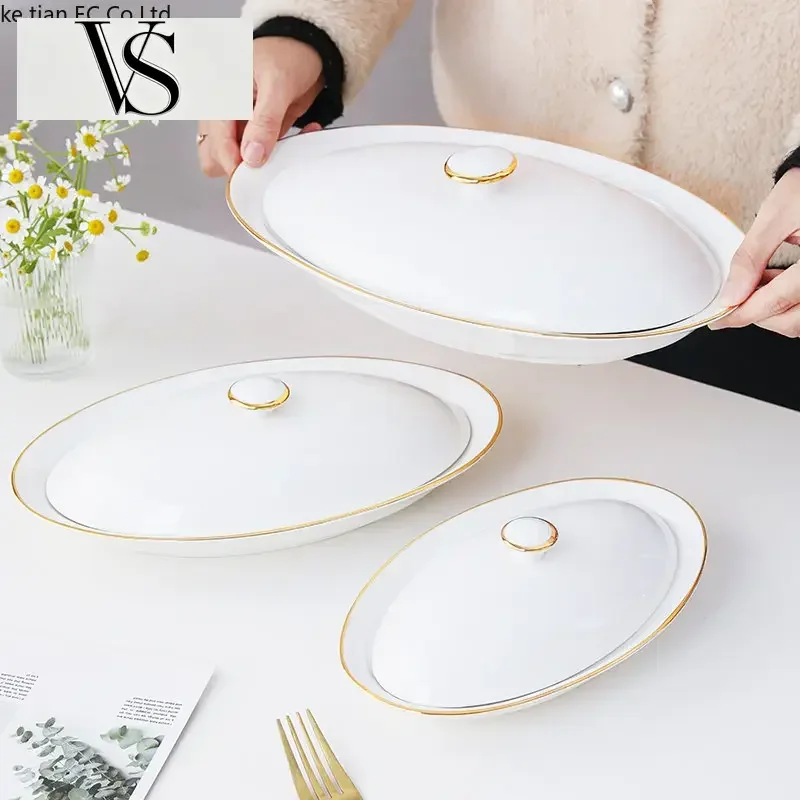 Plate Juice Abalone Dish Sea Ceramic Cucumber Dinnerware with Hotel Lid Dishes Restaurant Steamed Fish Plate Oval