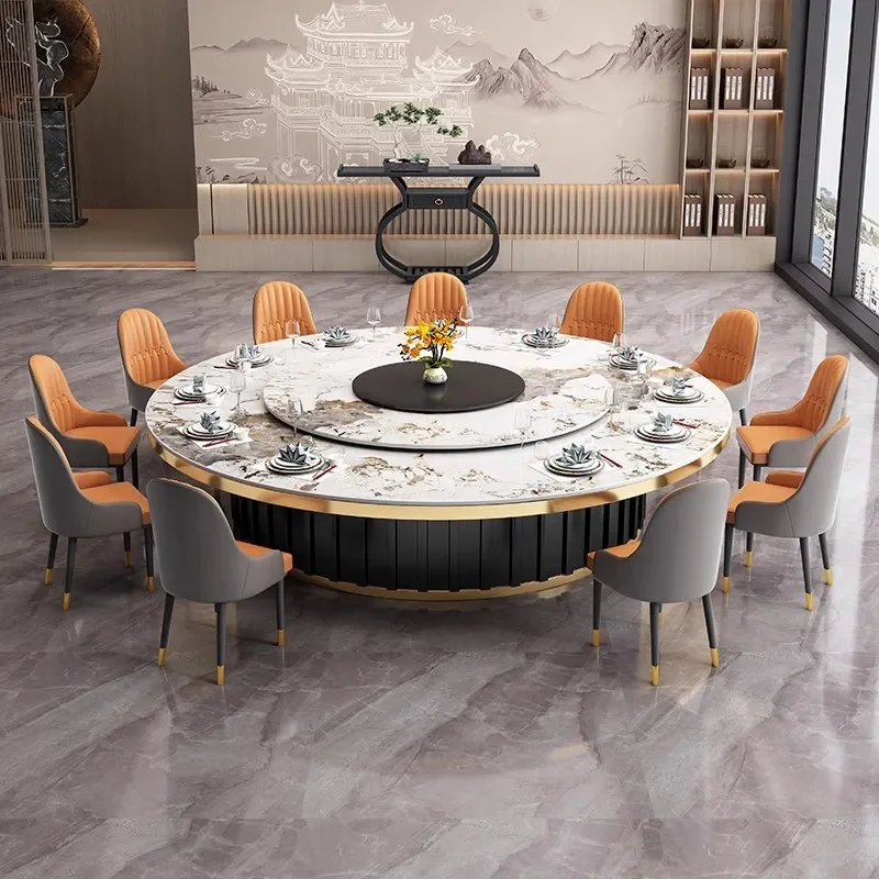 hotel restaurant large round table 20 people electric turntable modern simple clubhouse box induction cooker hot pot furniture