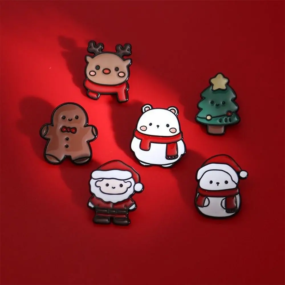 Cartoon Christmas Brooch Snow Man Gingerbread Man Santa Claus Enamel Pins Jewelry Accessories Christmas Tree