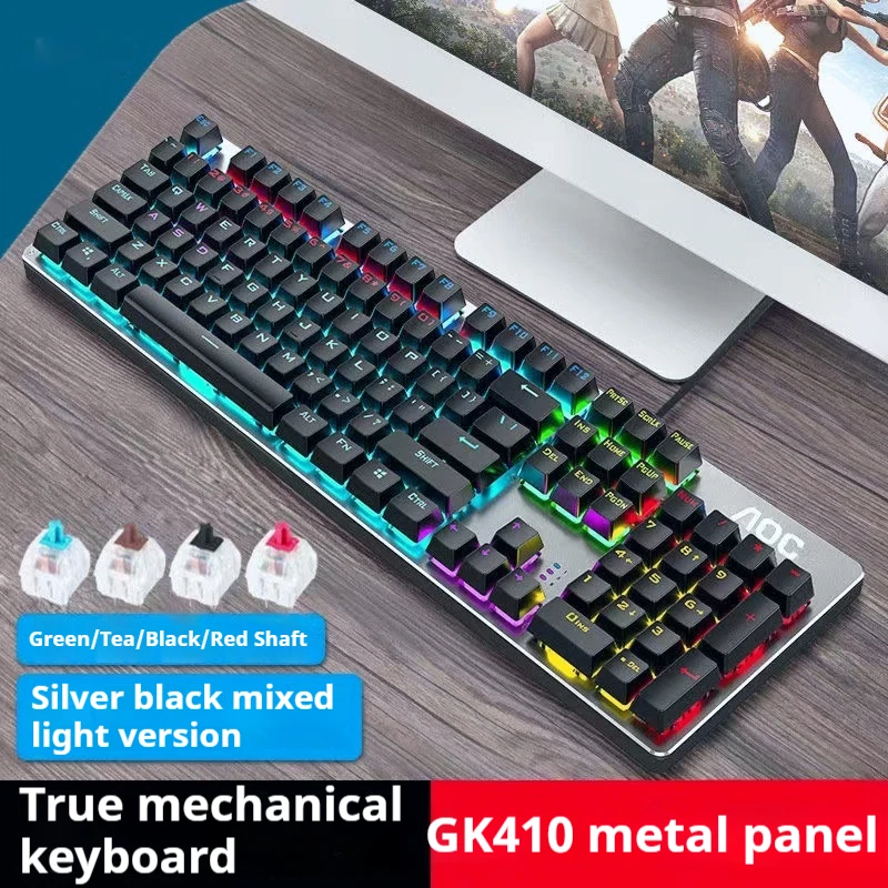 Gk410 Wired Gaming Mechanical Keyboard Abs Material Rgb Light Effect 104 Key Usb Interface Desktop Computer Office Entertainment