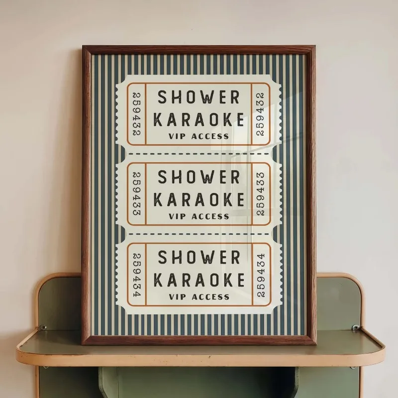 Shower Karaoke VIP Ticket Canvas Wall Art Retro Striped Funny Quote Art Unframed Canvas Print Fun Bathroom Room Wall Decor