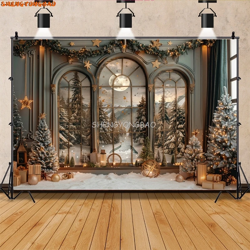 Toile de fond de photographie de Noël, tissu d'art, décoration de salon, nouvel an, cheminée de vacances, fond de fête intérieure, JS-05