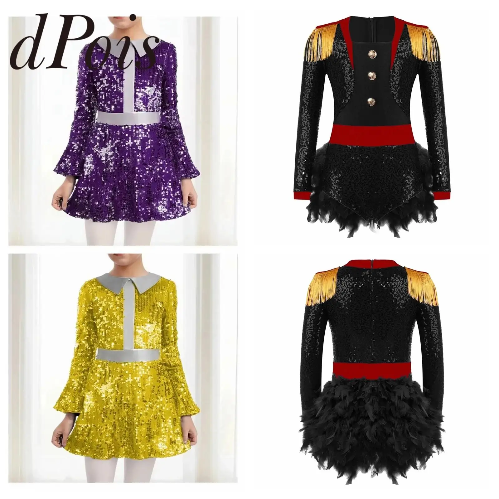 

Kids Retro Hippie Girl Fancy Dress Costume Girls Disco Sequins Costumes Childs Circus Outfits Long Sleeve Dancing Party Dress