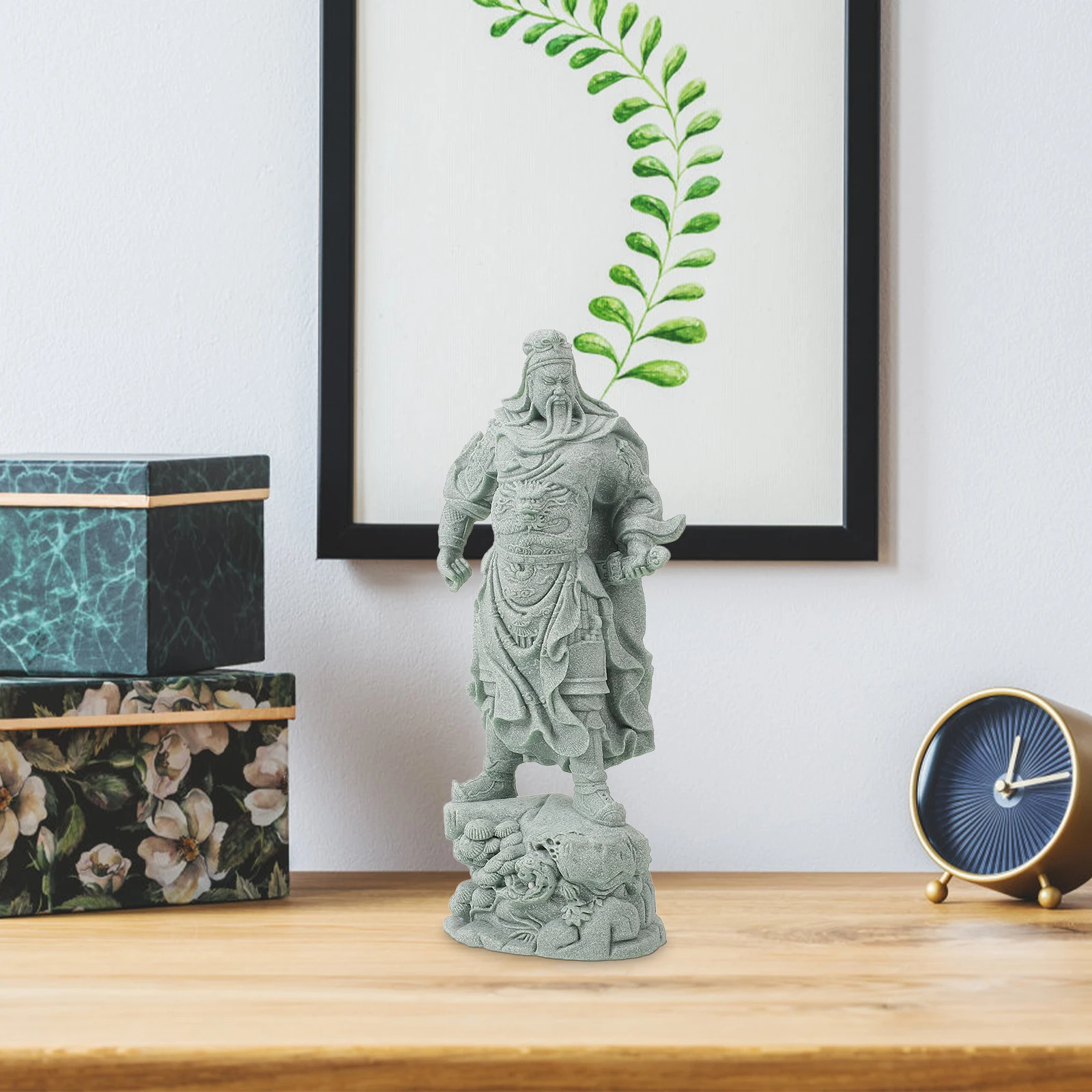

Guan Statue Grey Bluestone Craft Decor Unique Modeling Stone Guan Gong Sculpture Desktop Tabletop Indoor Retro Garden Decor