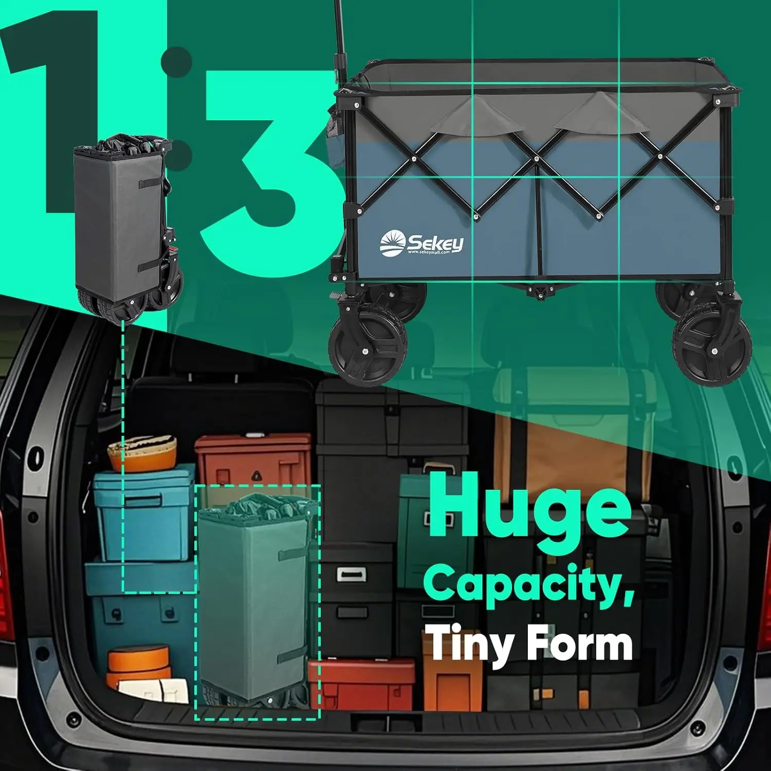 عربة عربة قابلة للطي سعة 220 لترًا مع عجلات لجميع التضاريس، شديدة التحمل وقابلة للطي للتخييم على الشاطئ والحديقة الرياضية #5