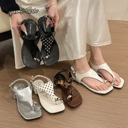 Women Minimalist Thong Sandals PU Leather Open Toe Ladies Beach Shoes Lightweight Soft for Women Sexy Slippers Sandals Buckle
