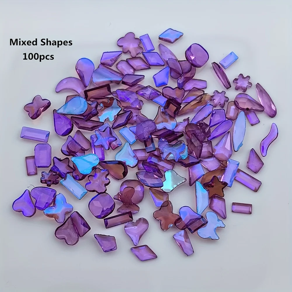 Mixed Resin Nail Art Rhinestones, 100pcs/lot Colors AB Flatback Glue on Crystals, Non Hotfix Gem Stones For 3D Decorations