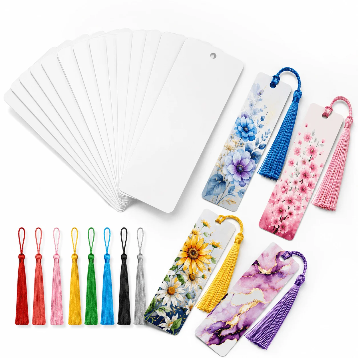 10pcs/30pcs DIY Aluminum Bookmark Blanks with Holes & Tassels – Double-Sided Sublimation Blanks for Crafts and Gifts