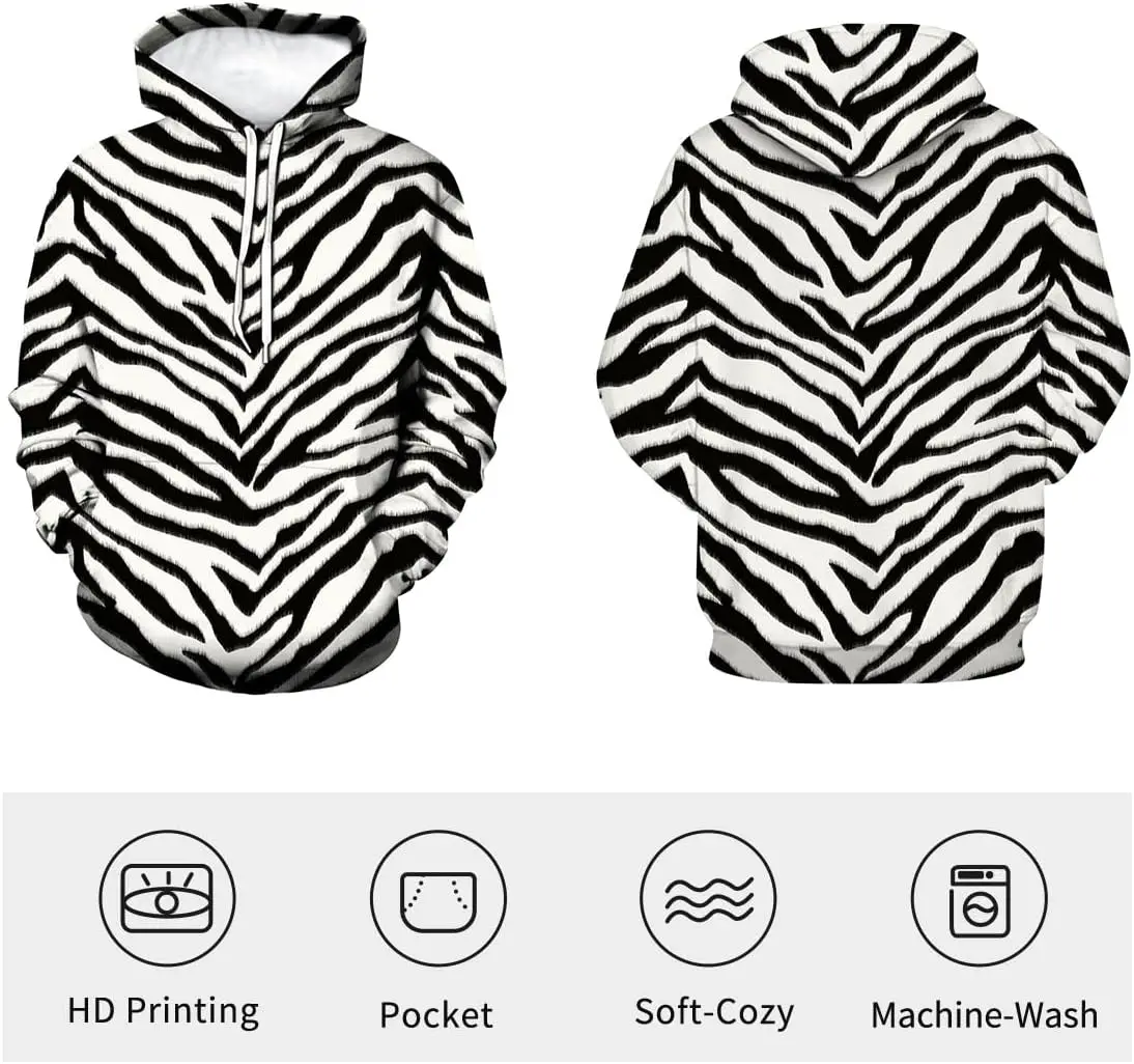 Lurhonp زيبرا طباعة هوديس الرجال امرأة الجدة هوديي الدافئة البلوز مقنعين موضة البلوز ملابس علوية فضفاضة مع جيوب #3