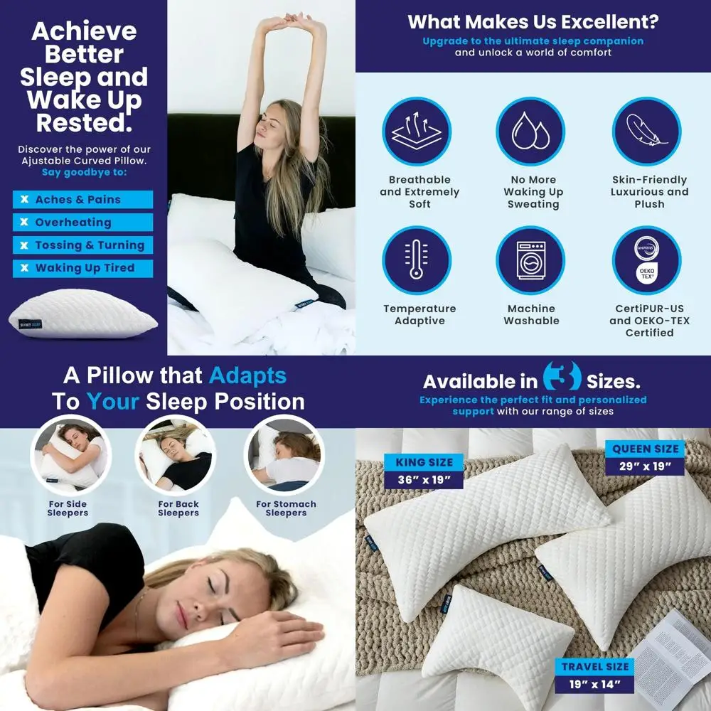 

King Size Adjustable Memory Foam Pillow for Side and Back Sleepers - Customizable Support for Neck and Shoulder Relief (White)