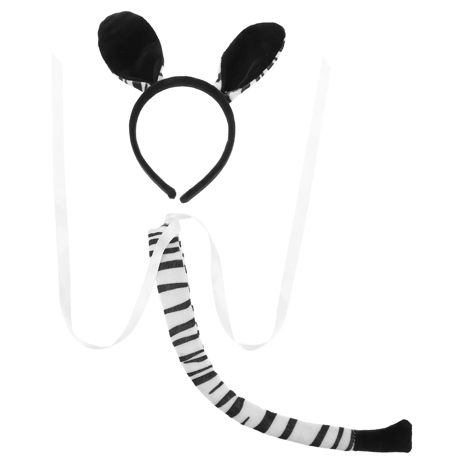 1Set Animal Costume Accessory Zebra Ears and Tail Set Scientific Design Soft Cloth Material for Cosplay Festival Performance