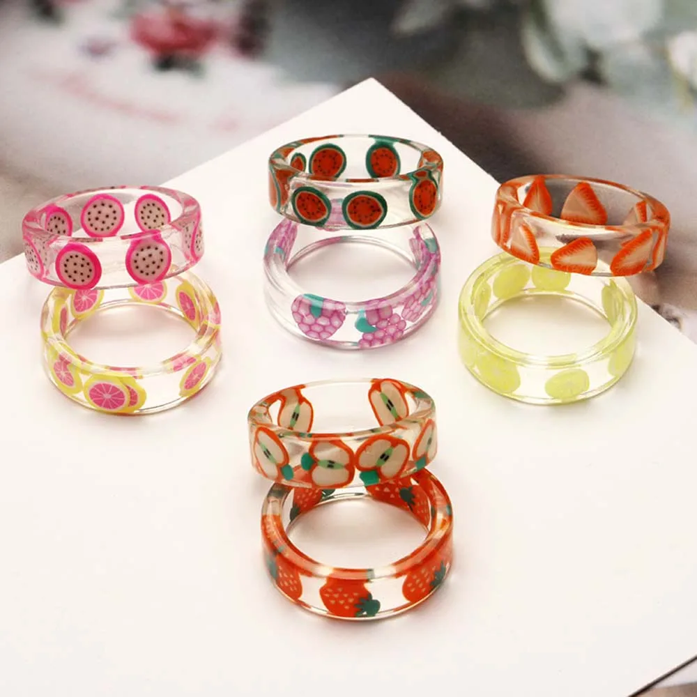 Cute Temperament Lemon Korean Style For Women Transparent Jewelry Finger Joint Rings Fruit Rings Resin