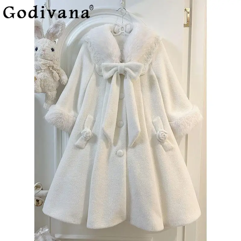 

Lolita Daily Commuting Bow Coat for Women Single Breasted Casacos Femininos Inverno Jacket Women Overcoat Autumn and Winter