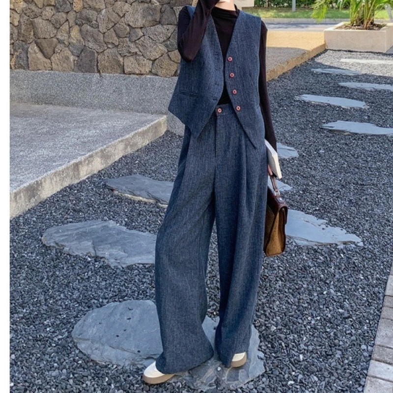 

Жилет 2025 Широкие брюки из двух частей Осенний новый костюм Женский для поездок на работу