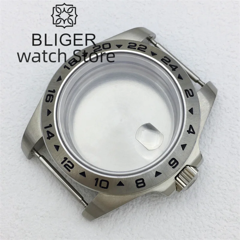 BLIGER 43mm Explorer 2 Case Solid Bezel Sapphire Glass Fit ETA2836 Miyota 8215 821A DG Mingzhu2813 3804 Movement