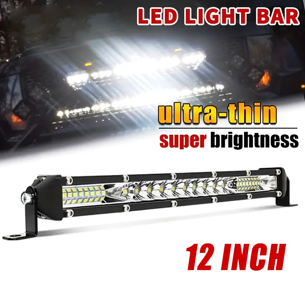Barre lumineuse LED 12 pouces, faisceau spot et large, barre LED 4x4, feux de conduite pour Niva Lada, accessoires tout-terrain, ATV, voiture, 12V 24V
