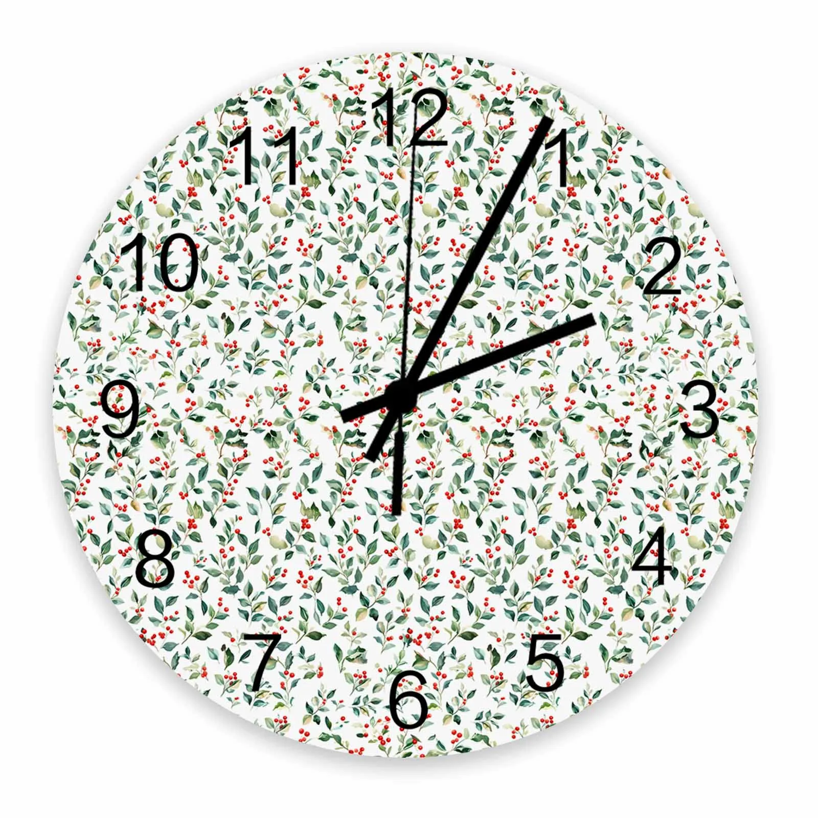 Plants Green Leaves Berries Wall Clock Large Modern Kitchen Dinning Round Wall Clocks Bedroom Silent Hanging Watc