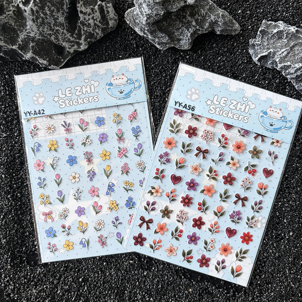 5D Relief Flower Nail Art Stickers Blue White Porcelain Koi Lotus Butterfly Self Adhesive Floral Nail Decals Manicure Supplies