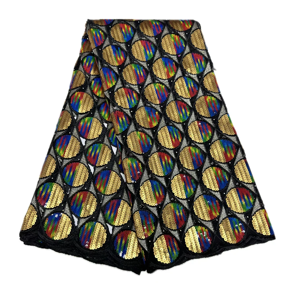 Кружевная ткань для свадебного платья с блестками, высокое качество, позолоченная кружевная ткань, 5 ярдов, Нигерия, роскошный кружевной материал с блестками для женщин, вечерние